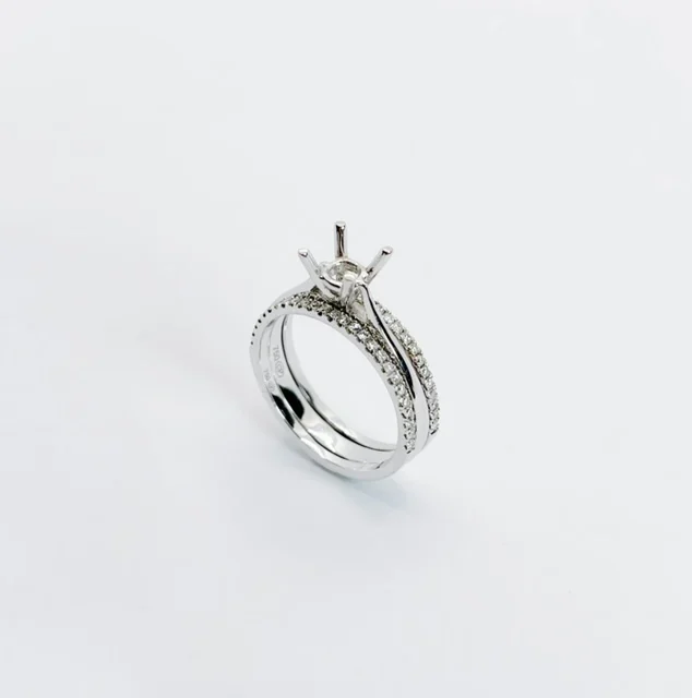 18K White Gold Solitaire Ring Setting with Diamond Ring Jacket (2 in 1)