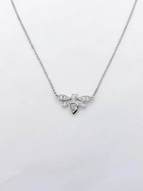 18K White Gold Honey Bee Diamond Pendant with Chain