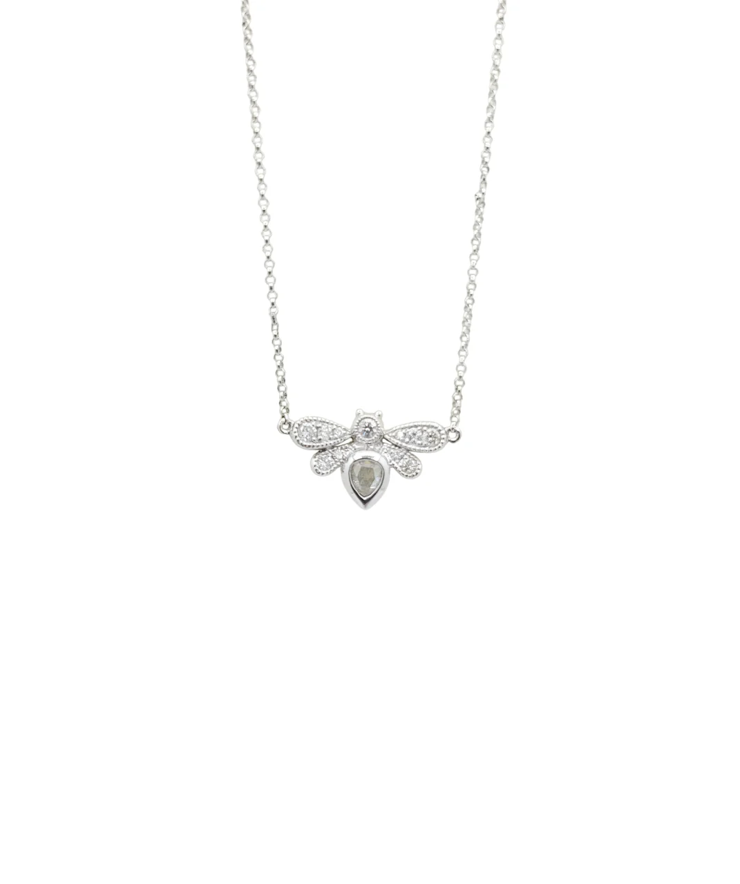 18K White Gold Honey Bee Diamond Pendant with Chain