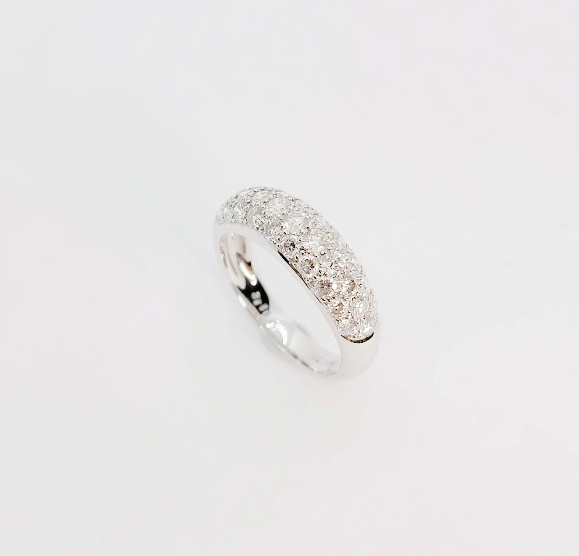 18K White Gold 3 Row Pave Natural Diamond Ring