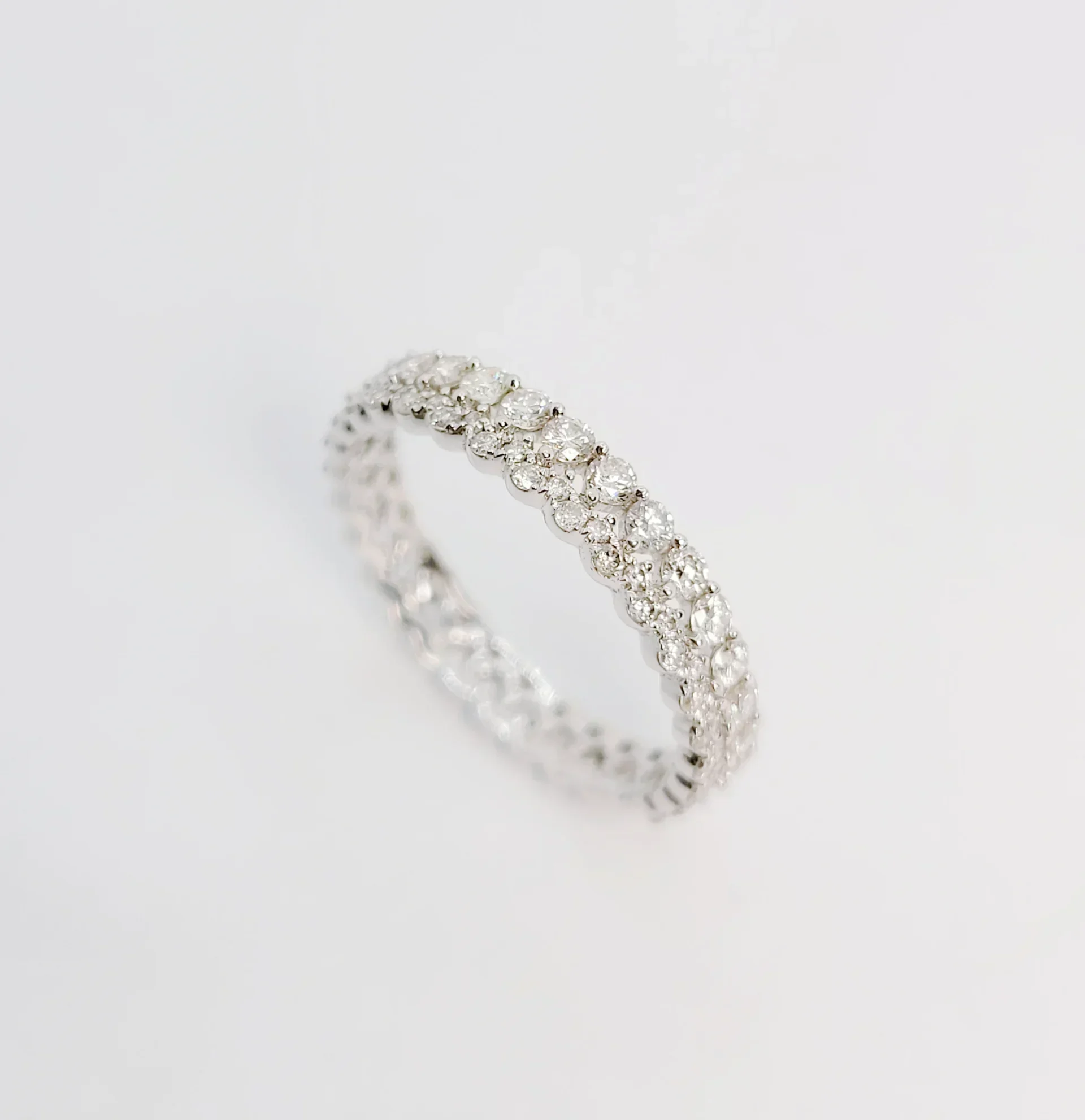 18K White Gold 2 Row Natural Diamond Ring