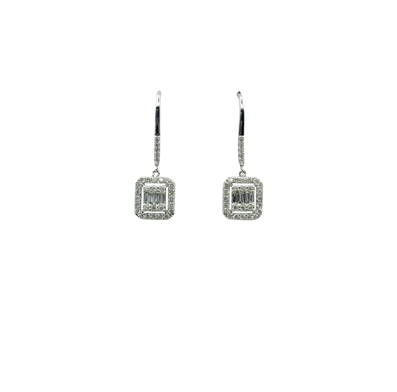 18K White Gold Illusion Set Emerald Cut Diamond Earrings