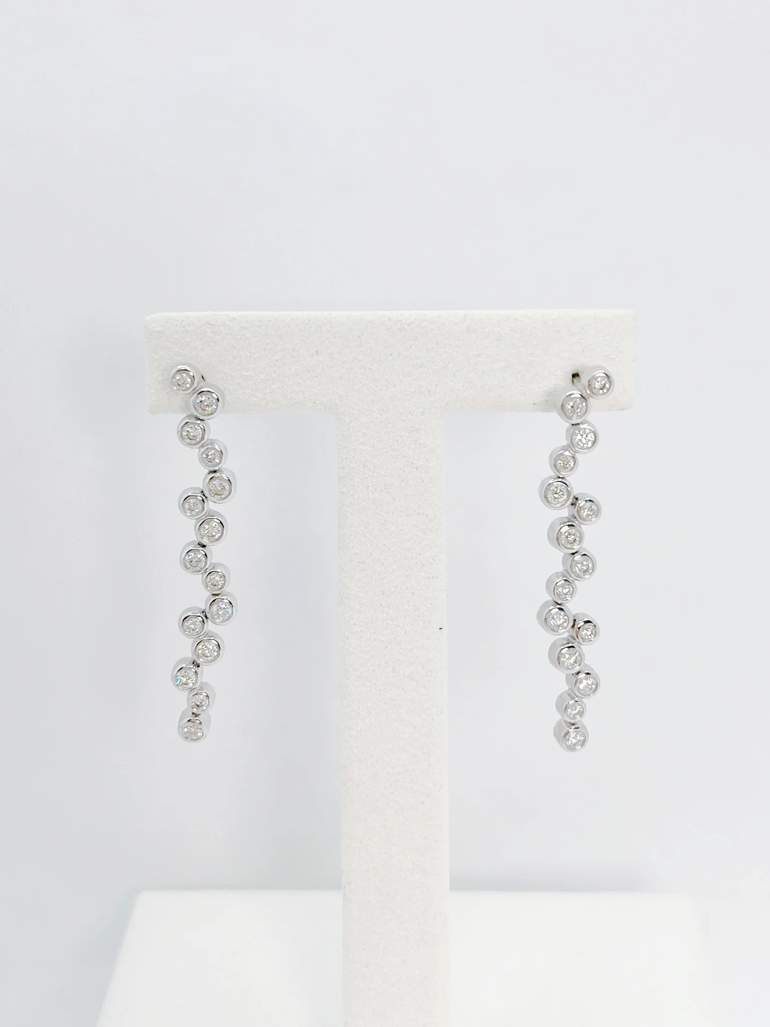18K White Gold Bezel Set Drop Diamond Earrings