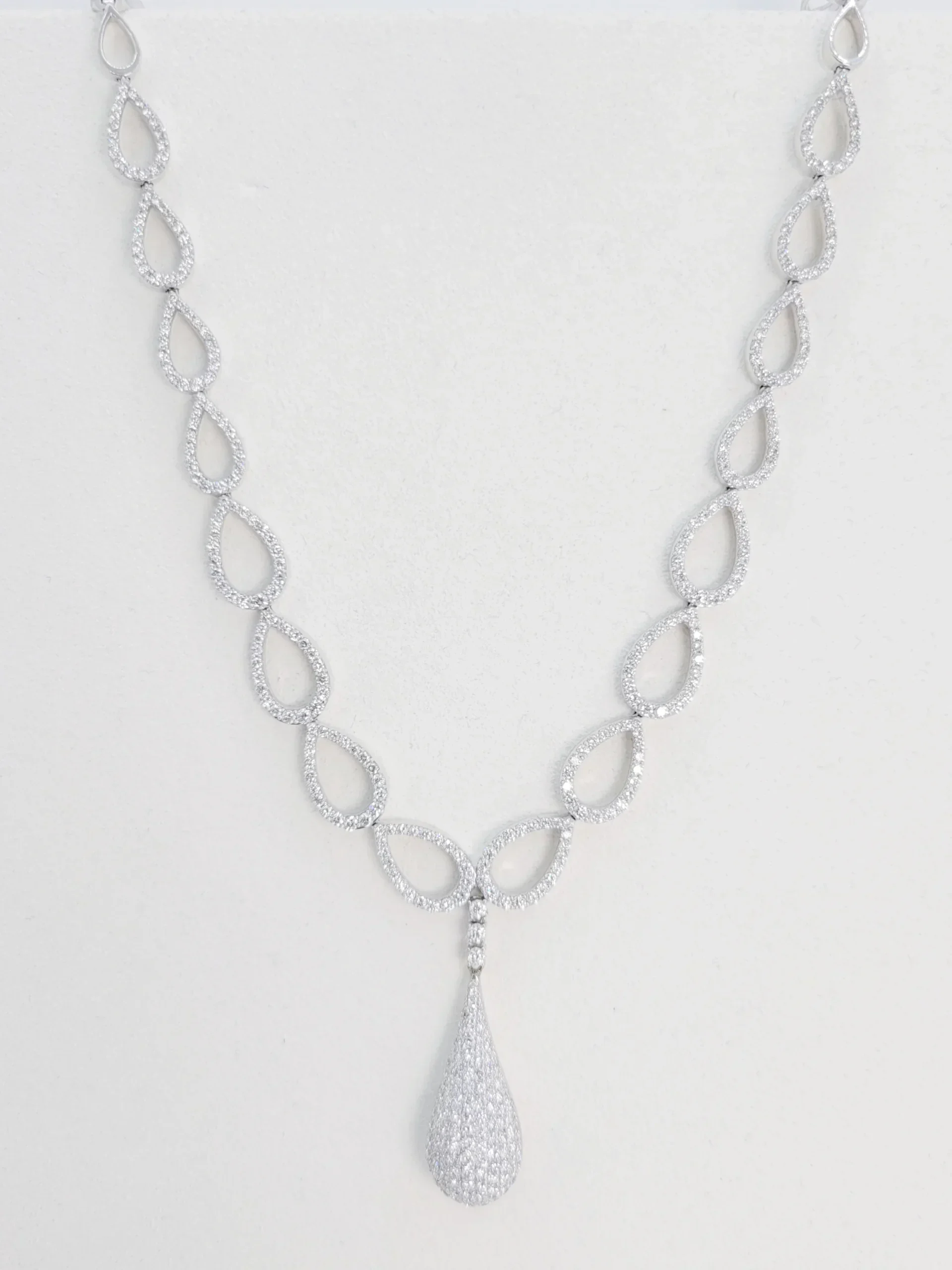14K White Gold Tear Drop Cocktail Diamond Necklace