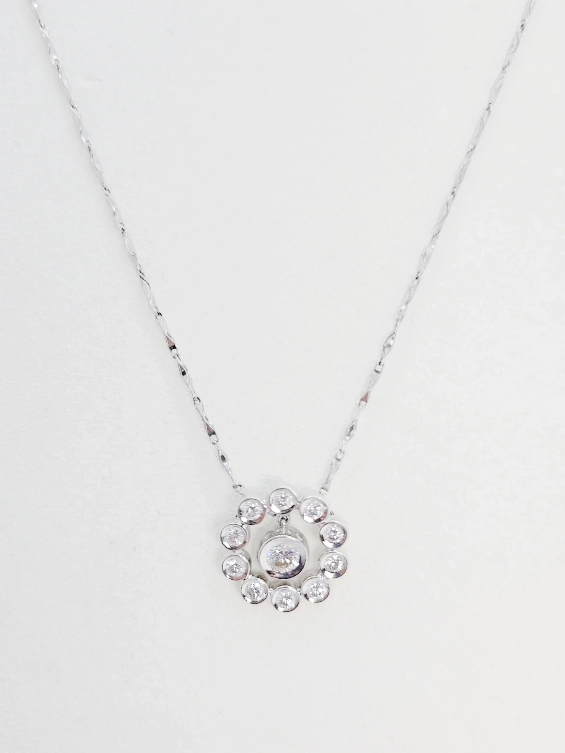 18K White Gold Bezel Set Diamond Pendant
