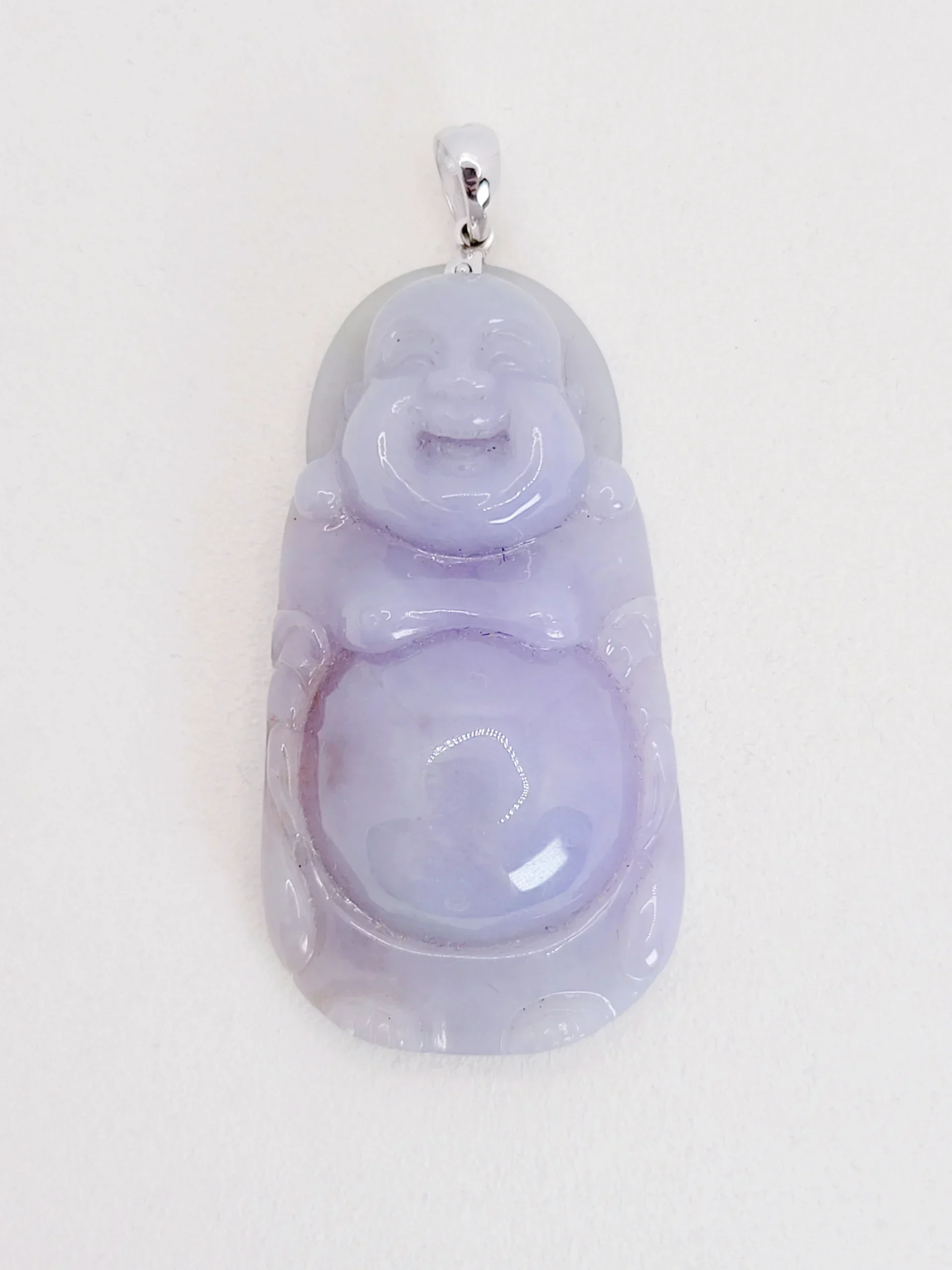 18K White Gold Lavender Buddha Jadeite Jade Pendant