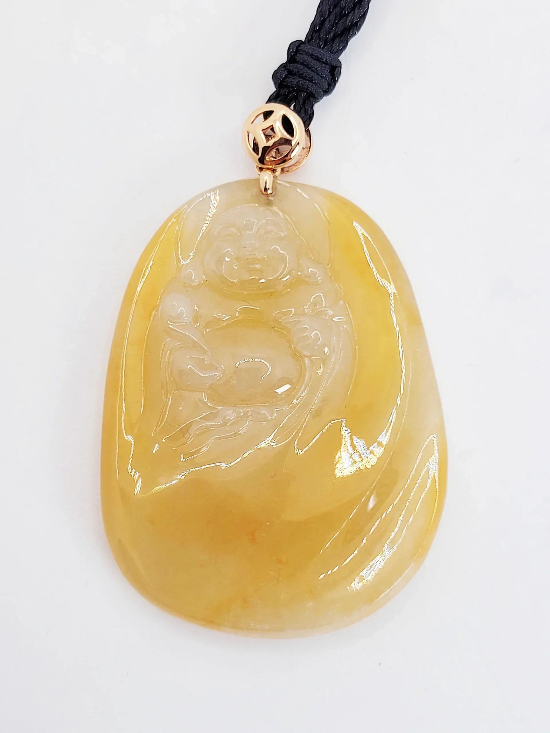 18K Rose Gold Icy Honey Yellow Buddha Jadeite Jade Pendant