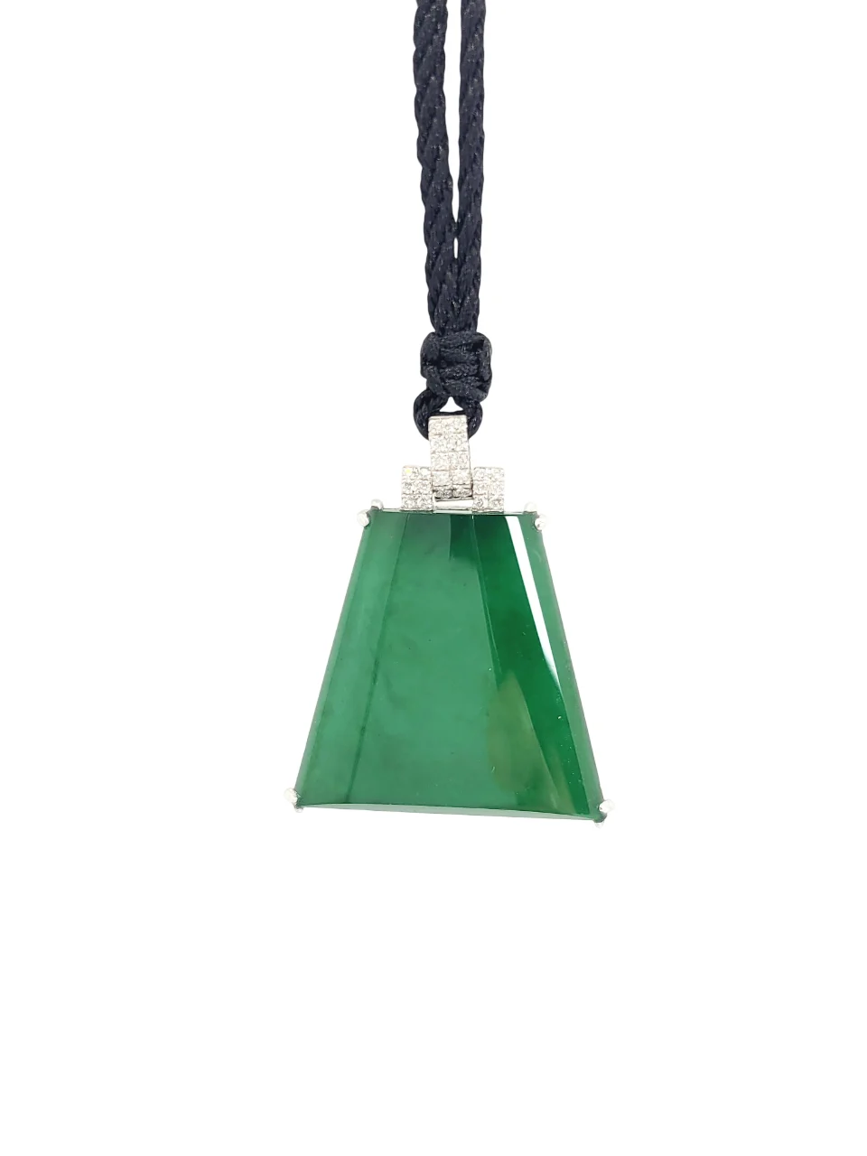 18K White Gold Green Fancy Shape Jadeite Jade with Diamond Pendant