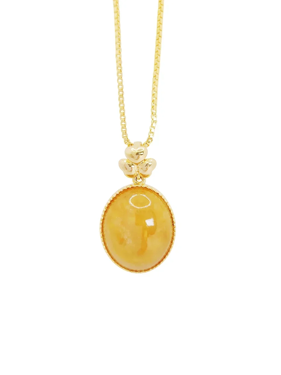 18K Yellow Gold Honey Yellow Oval Shape Cabochon Jadeite Jade pendant