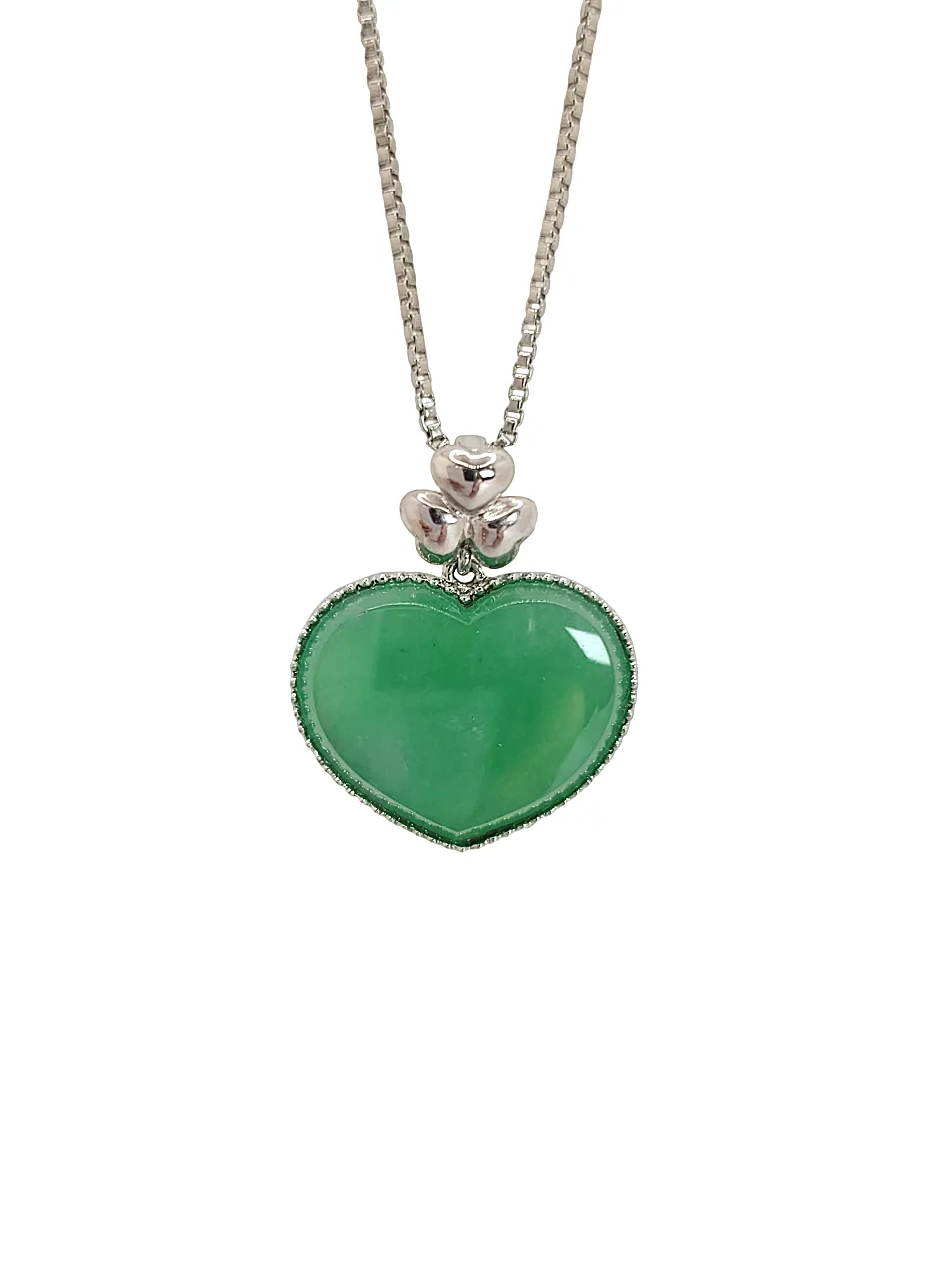 18K White Gold Green Heart Shape Jadeite Jade pendant