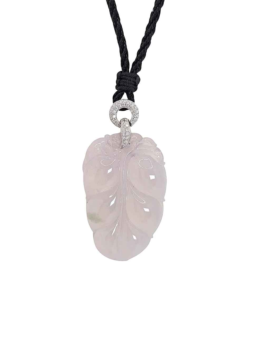 18K White Gold Icy Leaf with diamond Jadeite Jade pendant