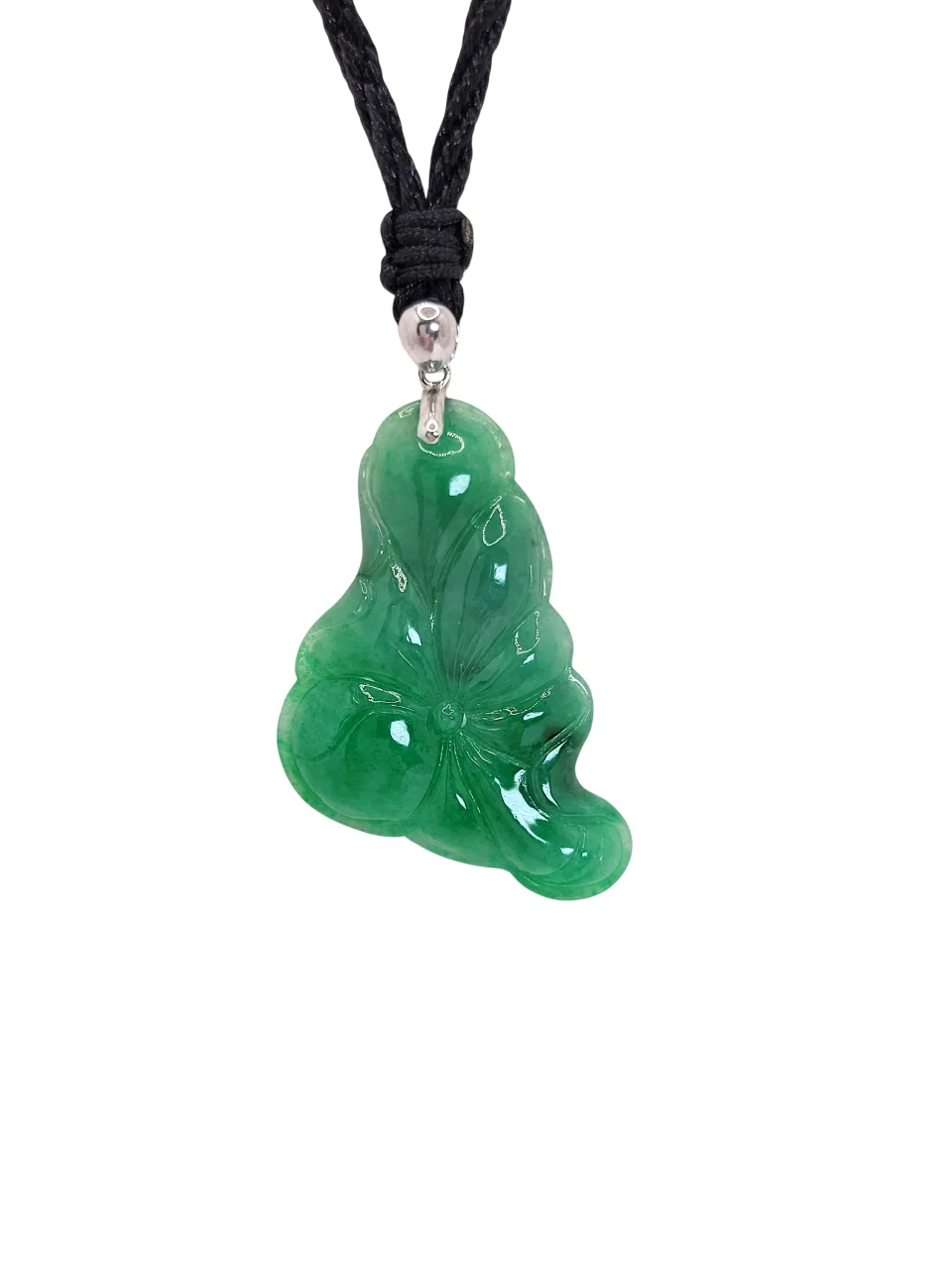 18K White Gold Bright Green Fancy Shape Jadeite Jade pendant