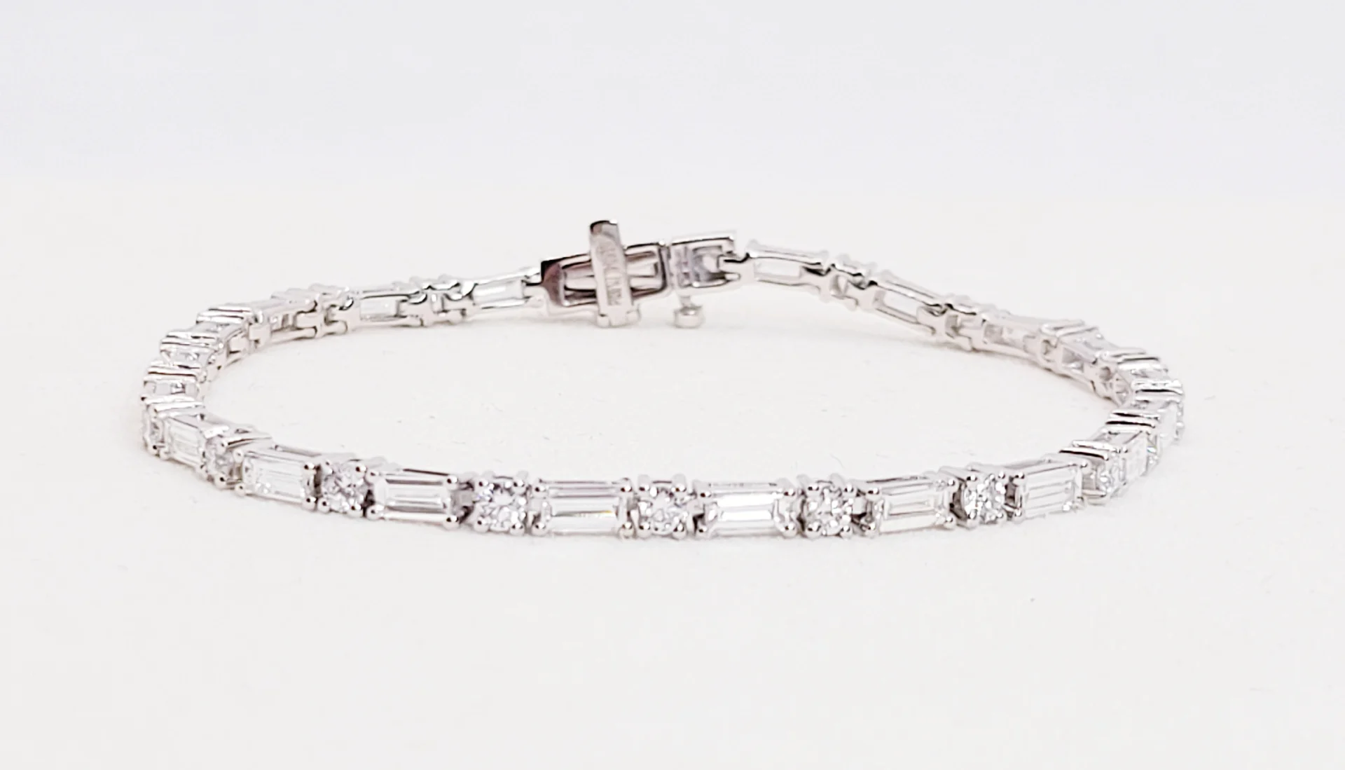 14K White Gold Baguette and Round Lab Grown Diamond Bracelet