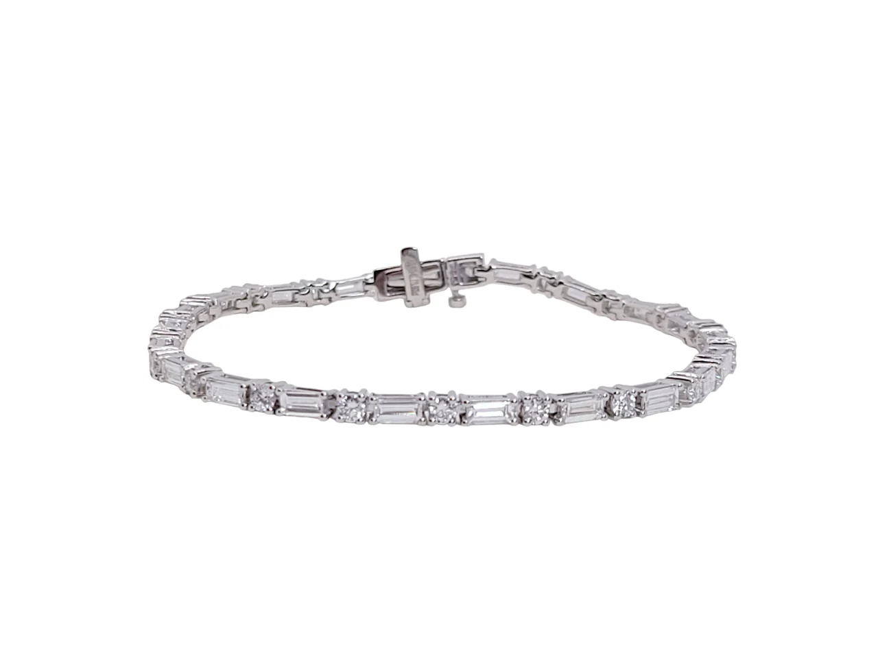 14K White Gold Baguette and Round Lab Grown Diamond Bracelet