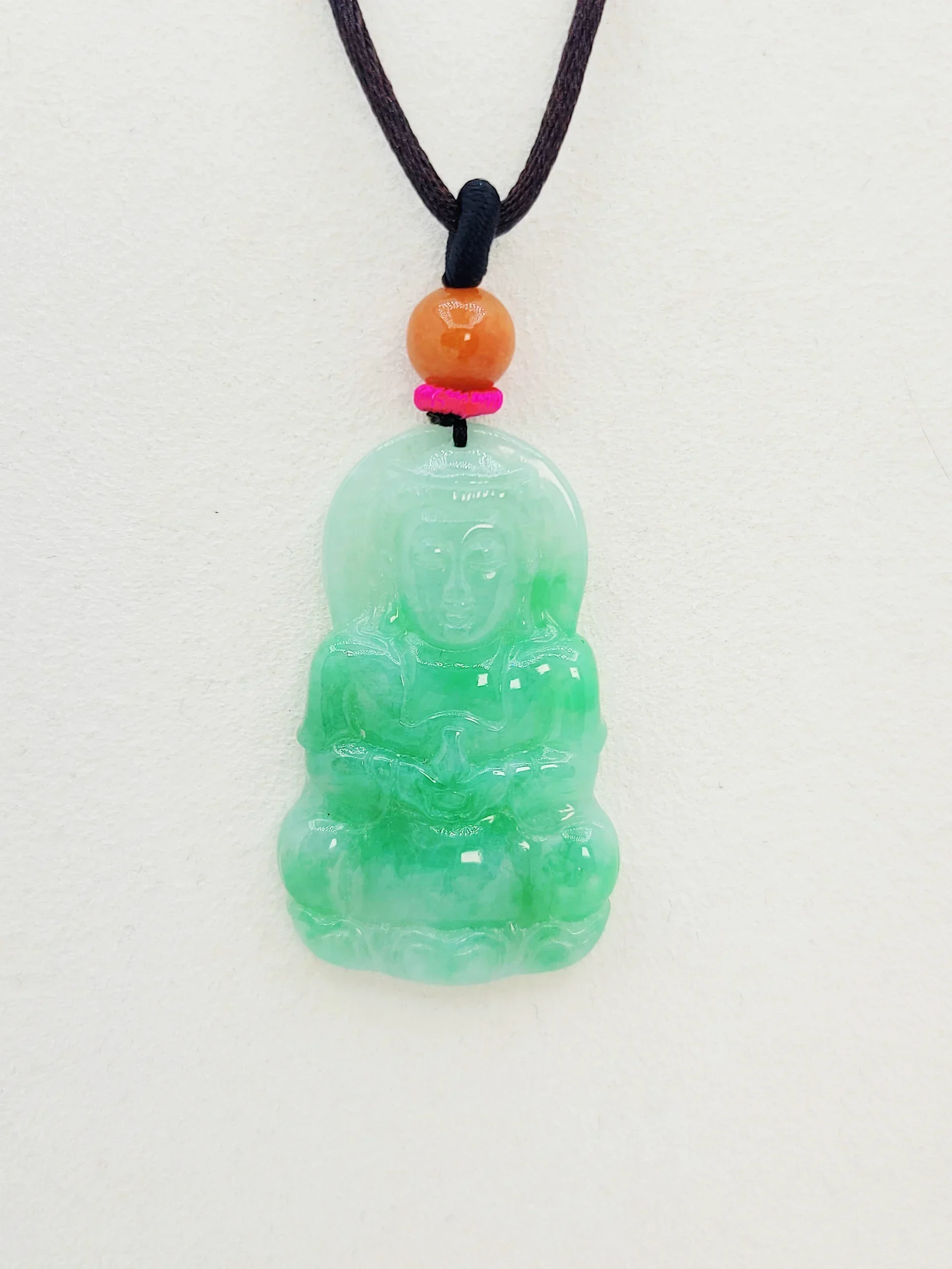 Icy Green Jadeite Jade Guanyin Pendant (40mm)