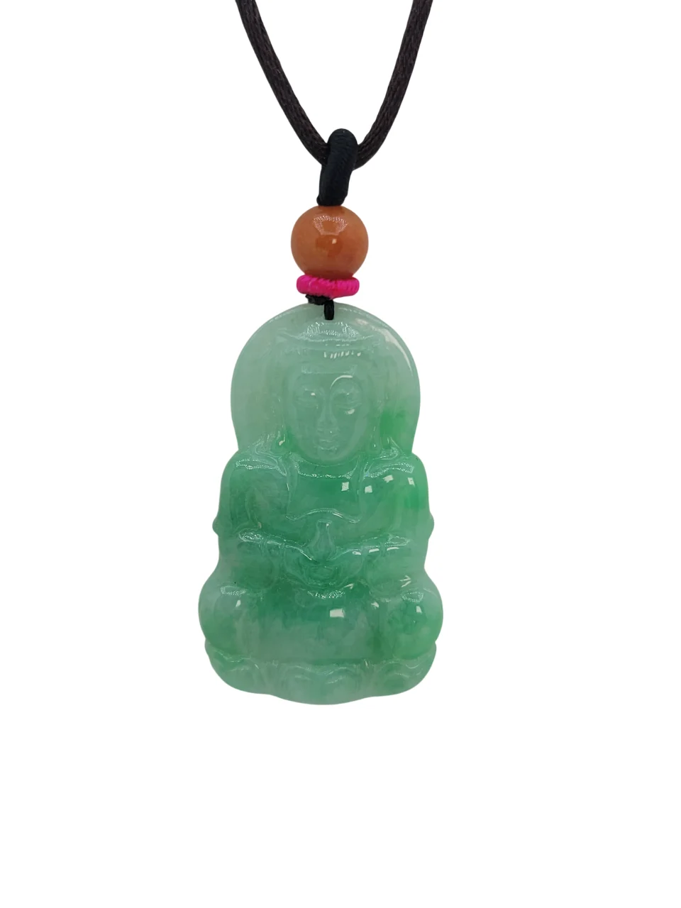 Icy Green Jadeite Jade Guanyin Pendant (40mm)