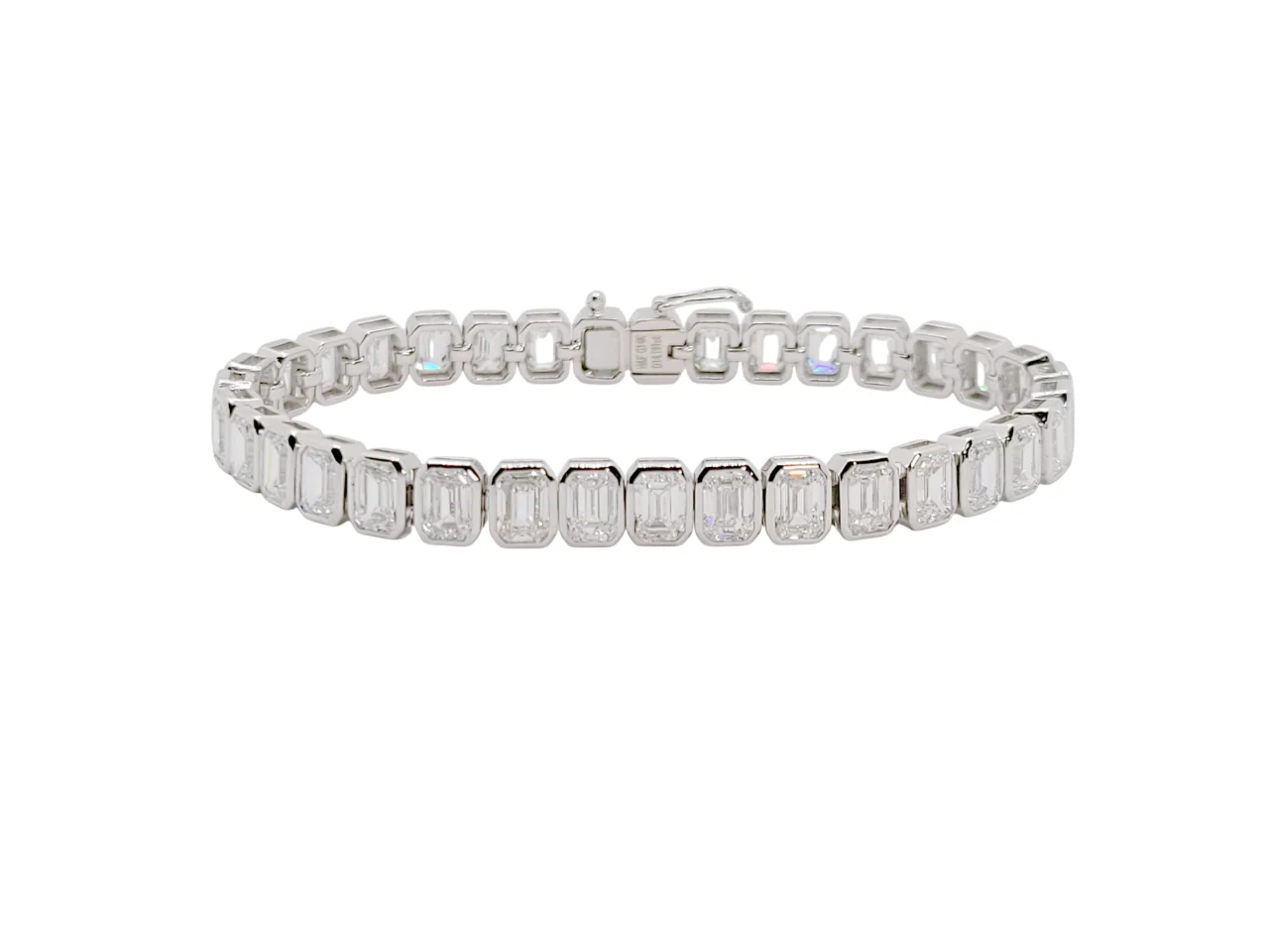 14K White Gold Bezel Set Emerald Cut Lab Grown Diamond Bracelet (40pts Each)