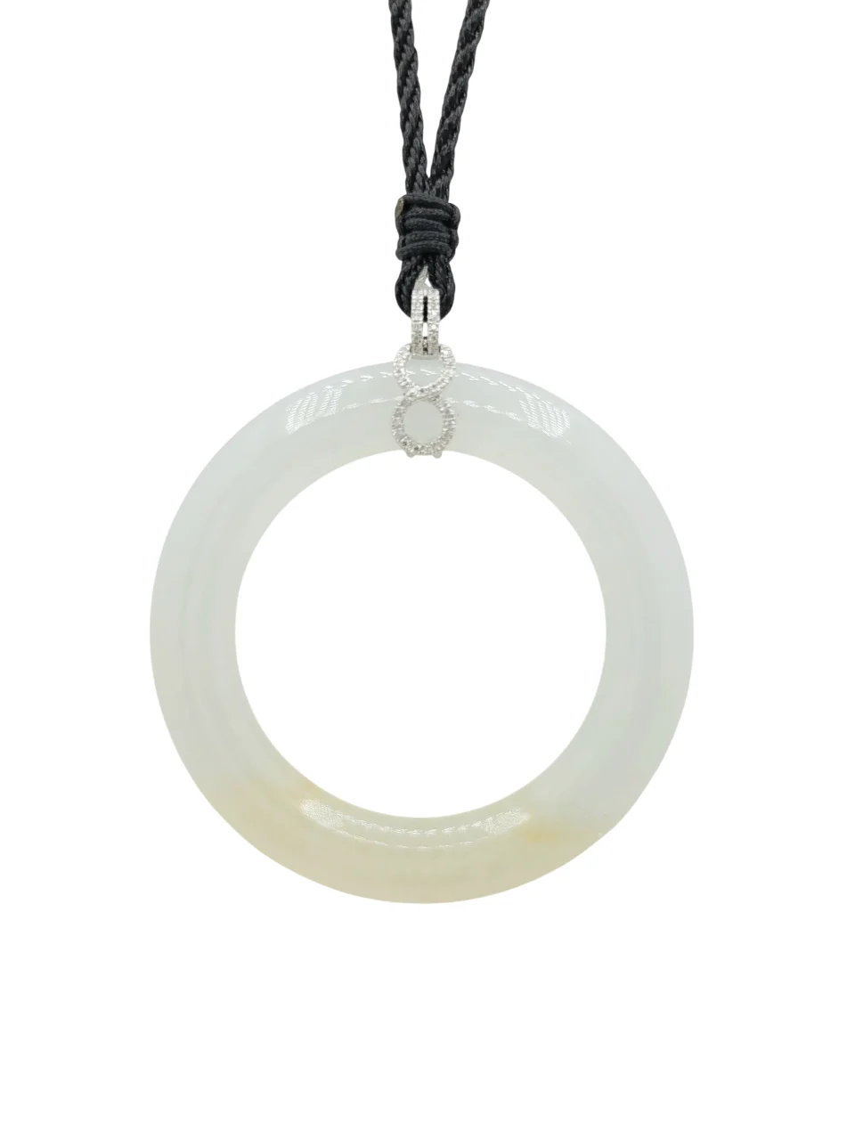 18K White Gold White Icy Honey Yellow Round Hoop Jadeite Jade Pendant with Diamonds