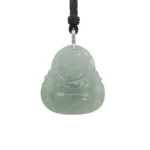 18K White Gold Light Green Laughing Buddha Jadeite Jade Pendant