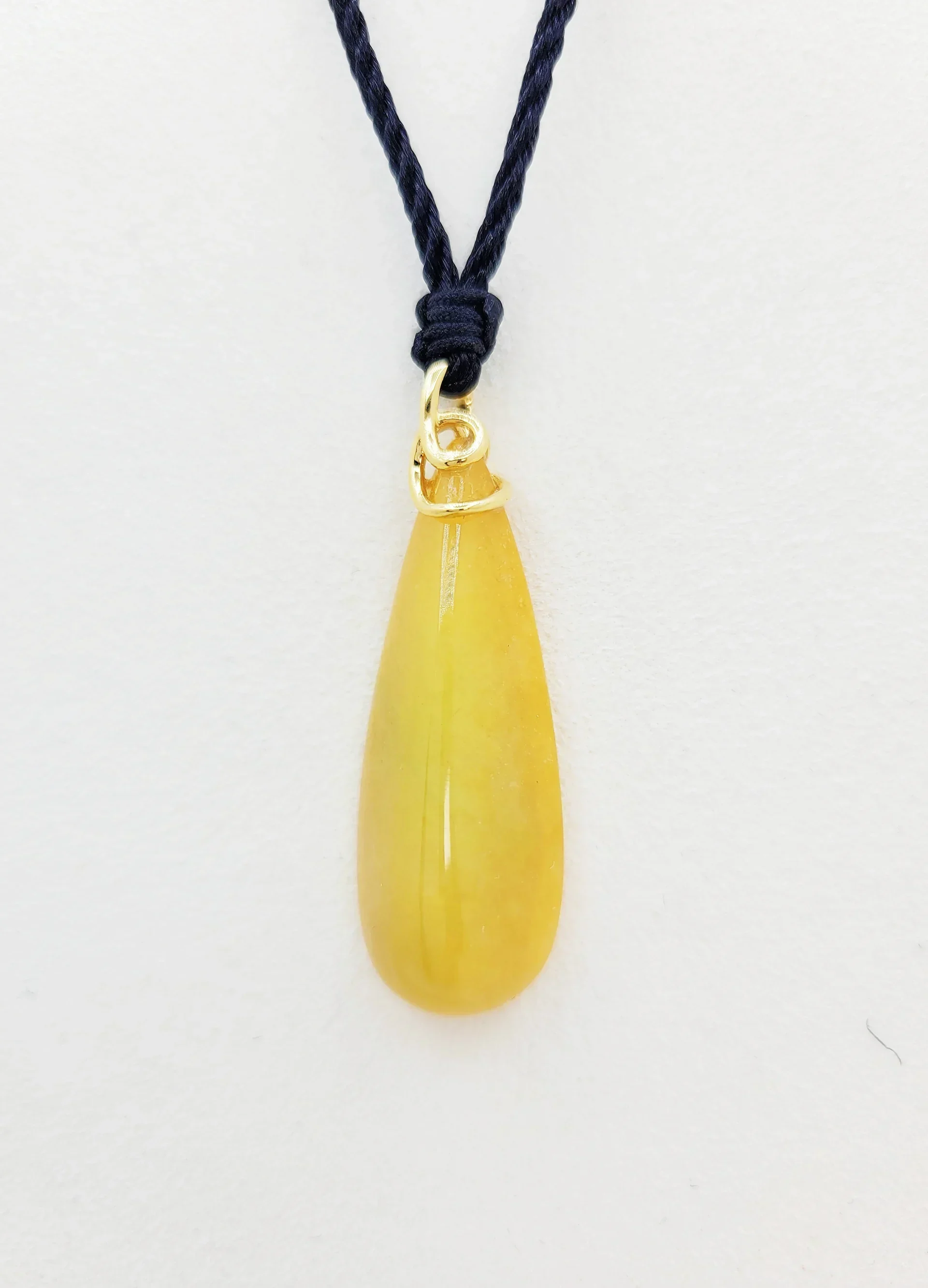 18K Yellow Gold Translucent Honey Yellow Tear Drop Jadeite Jade Pendant