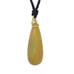18K Yellow Gold Translucent Honey Yellow Tear Drop Jadeite Jade Pendant