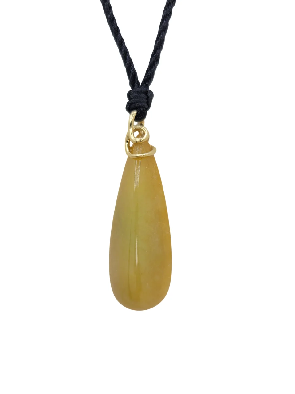18K Yellow Gold Translucent Honey Yellow Tear Drop Jadeite Jade Pendant