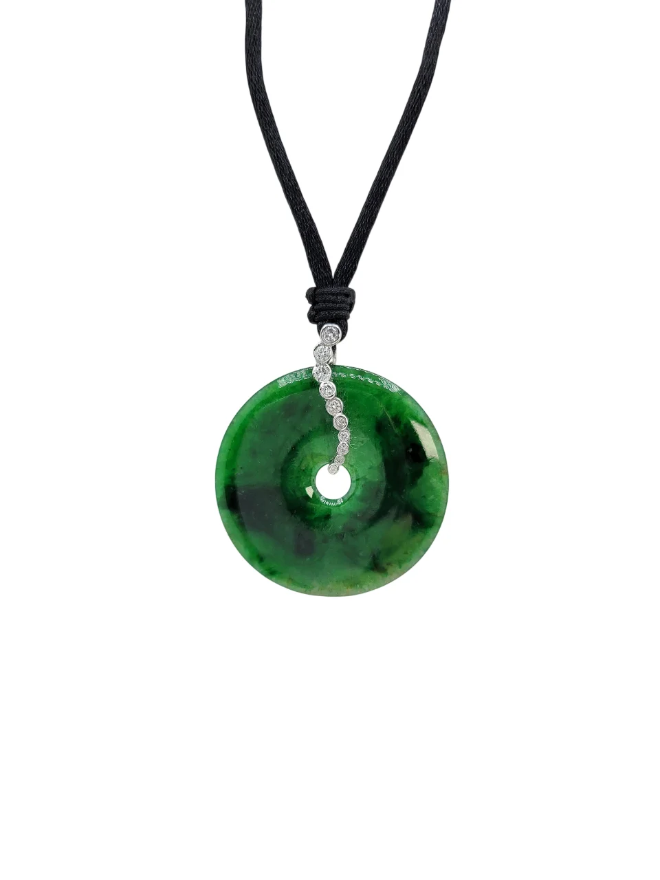 18K White Gold Green Donut Jadeite Jade Pendant with Diamonds