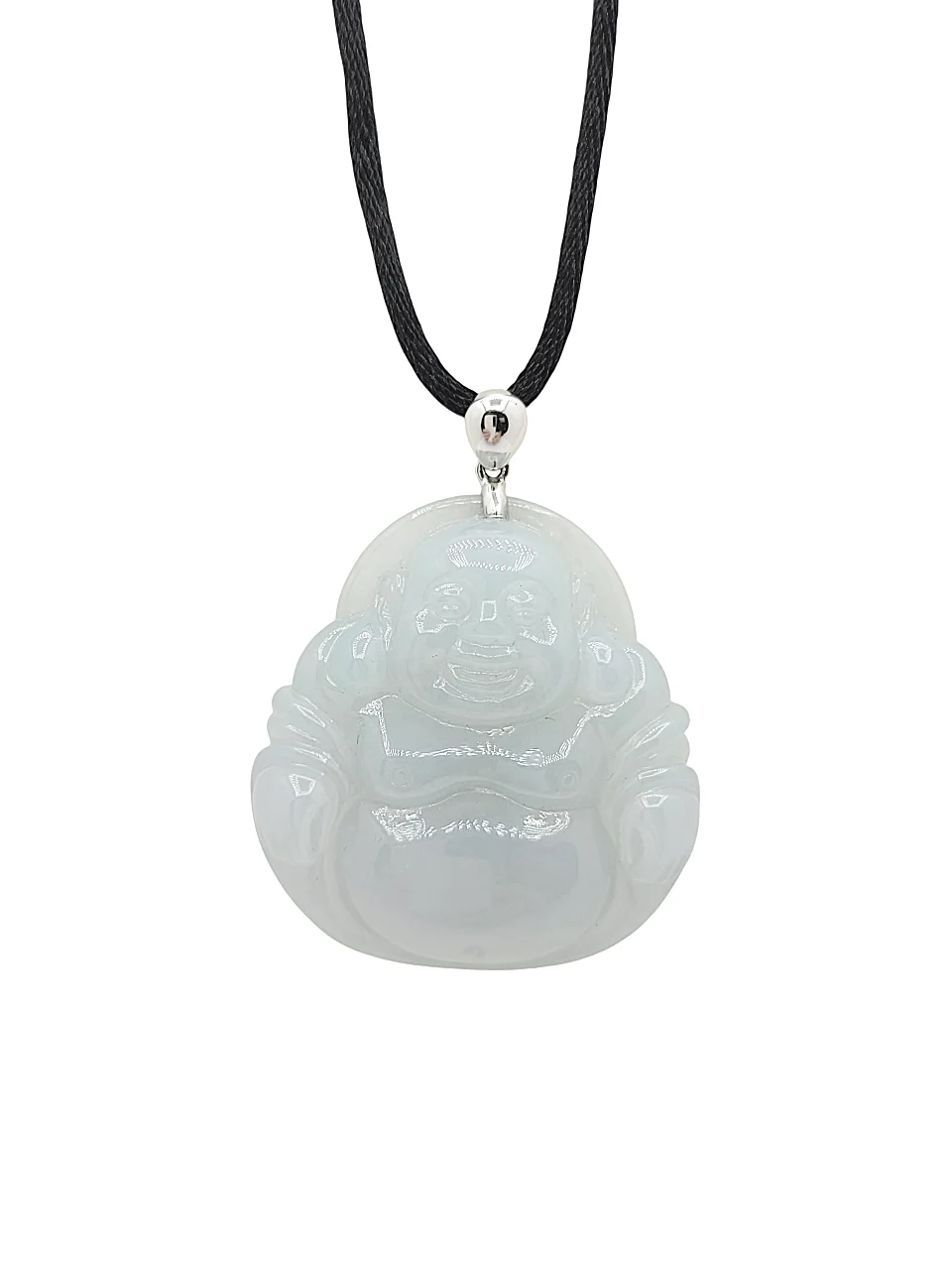 18K White Gold Icy Laughing Buddha Jadeite Jade Pendant