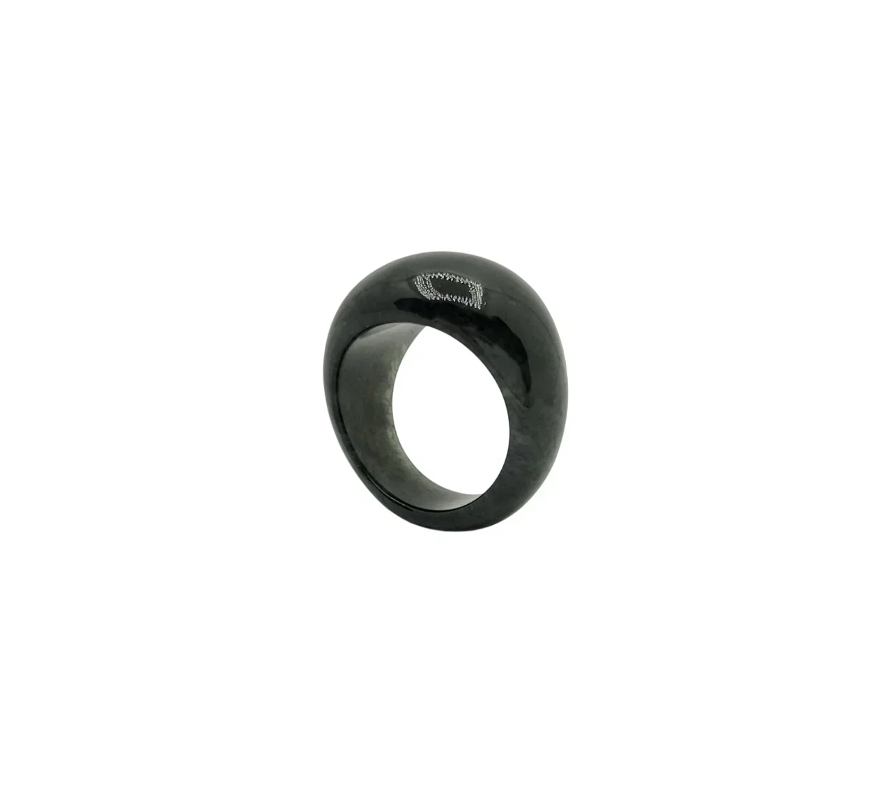 Wide Black Dome Shape Jadeite Jade Ring