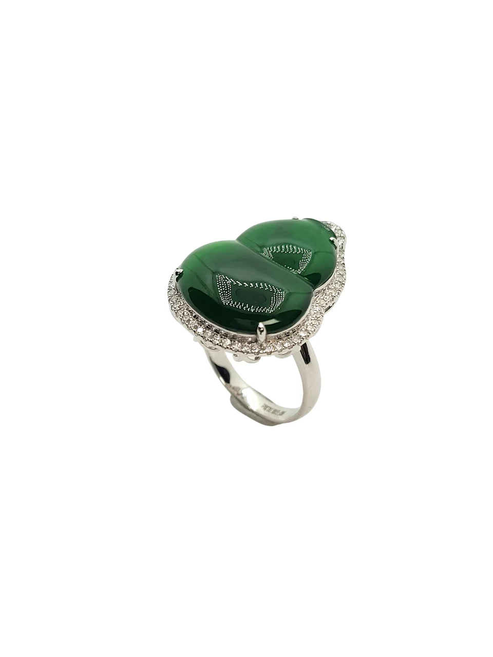 18K White Gold Double-gourd Bright Green Jadeite Jade Ring and Pendant (2 Ways) with Diamonds
