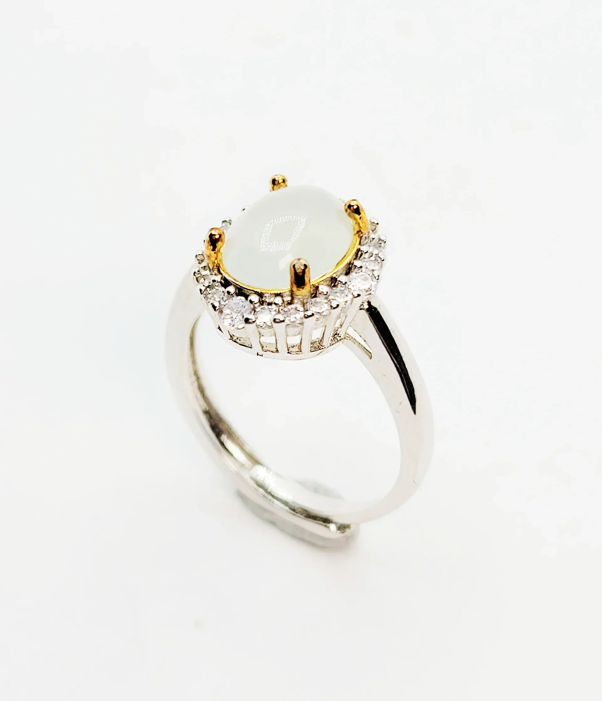 Silver Icy Cabochon Jadeite Jade Ring