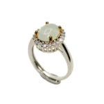 Silver Icy Cabochon Jadeite Jade Ring