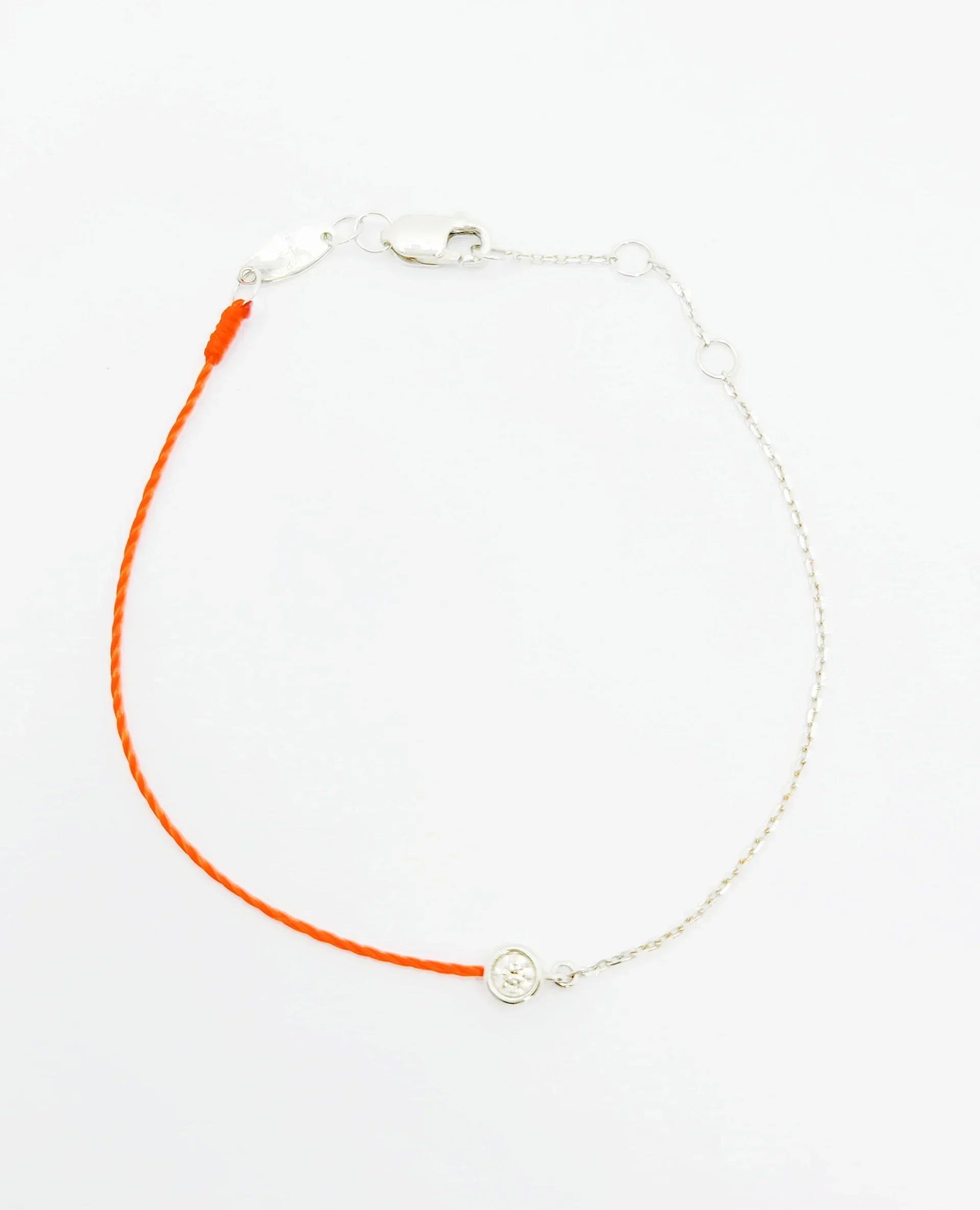 18K White Gold Red String Natural Diamond bracelet