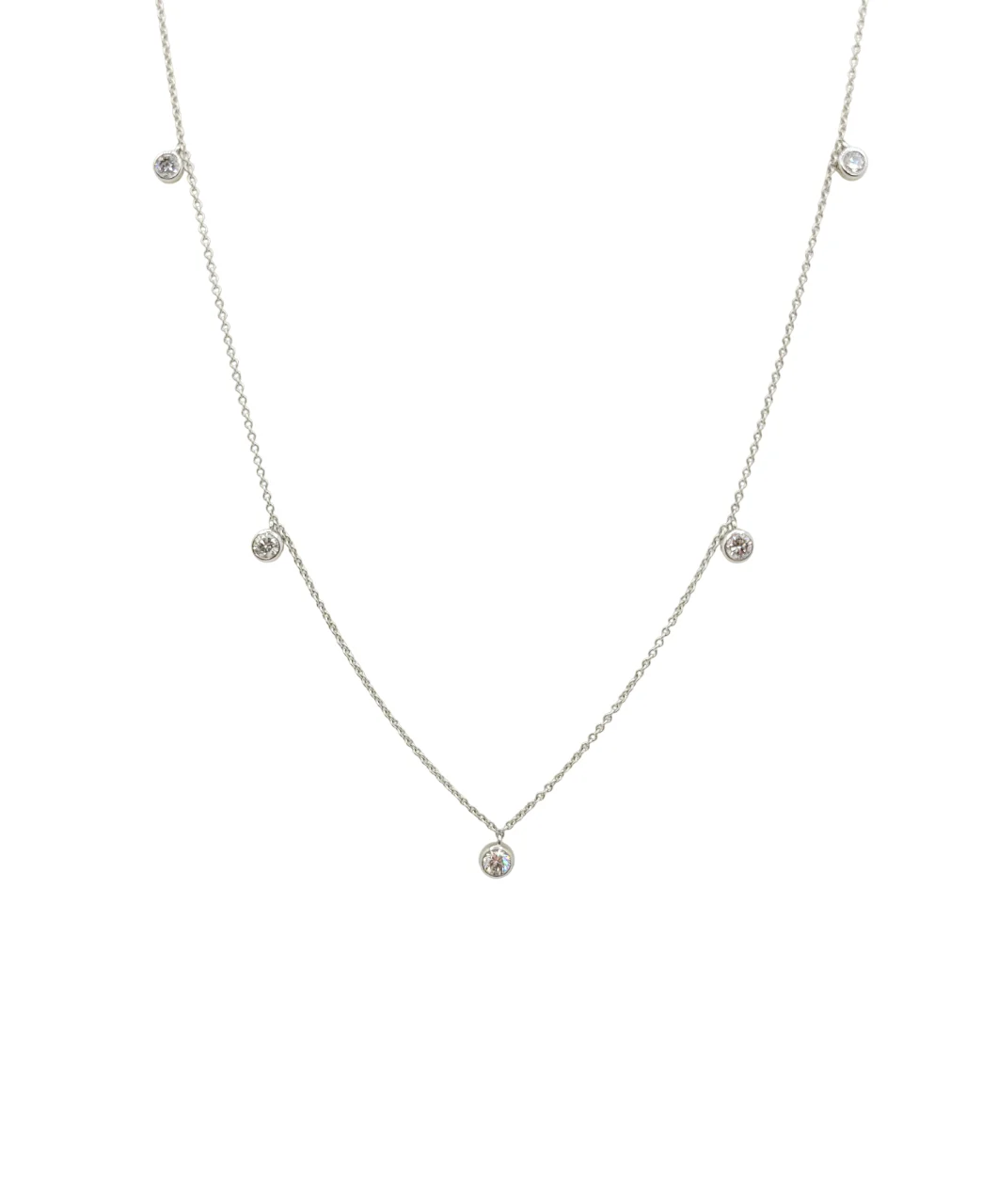 18K White Gold Natural Diamond Bezel Set Necklace