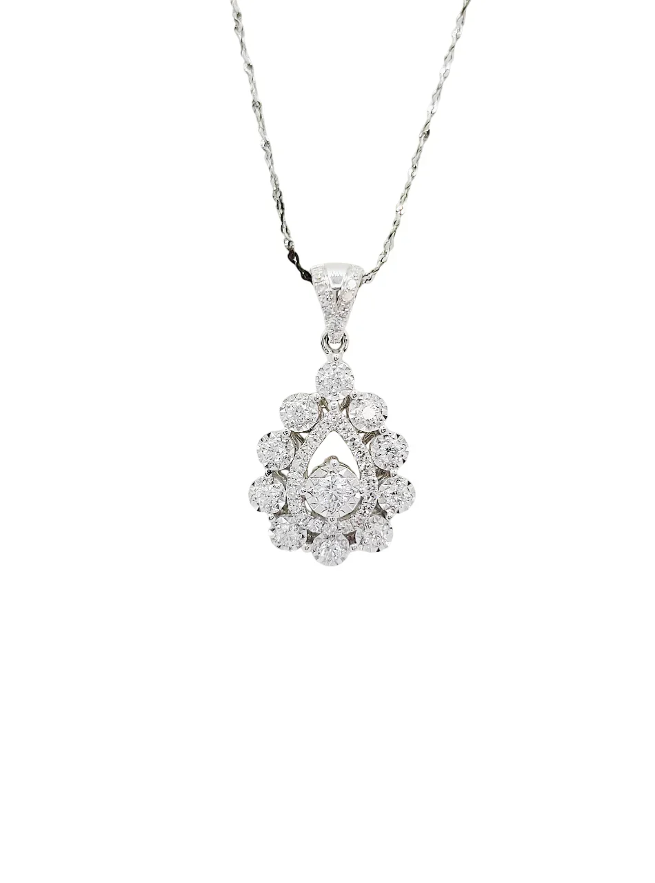 18K White Gold Diamond Double Teardrop Halo Pendant