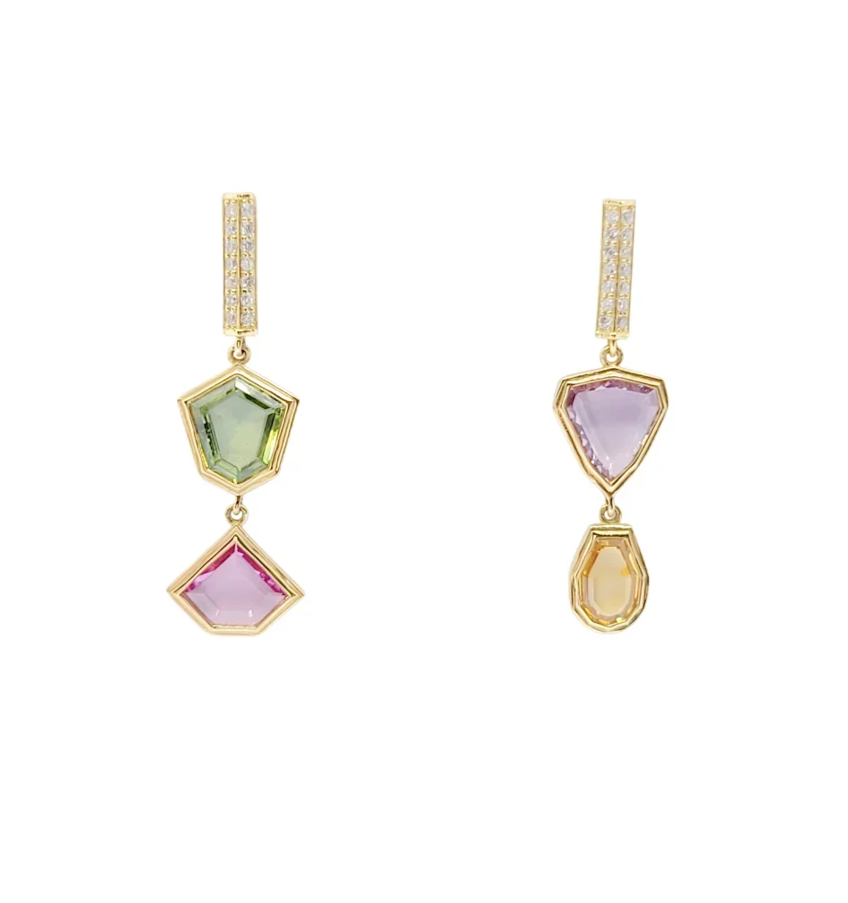 18K Yellow Gold Rainbow Color Sapphire Earring