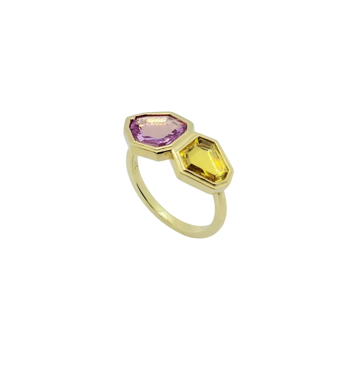 18K Yellow Gold Purple and Yellow Sapphire Ring