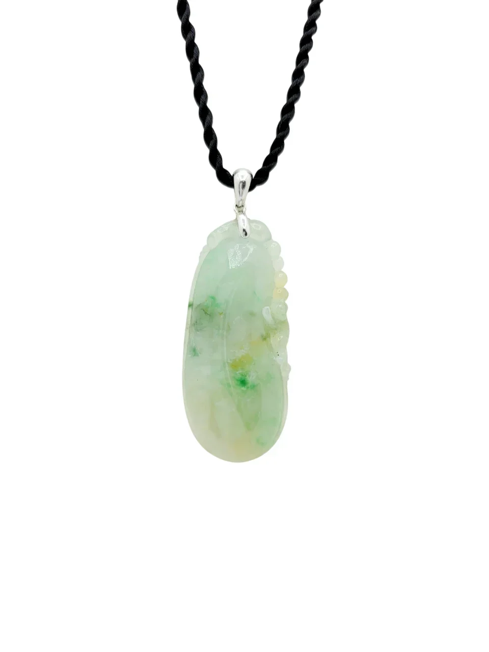 18K White Gold Green with Yellow & Green Patches Eternity Life Fruit Jadeite Jade Pendant