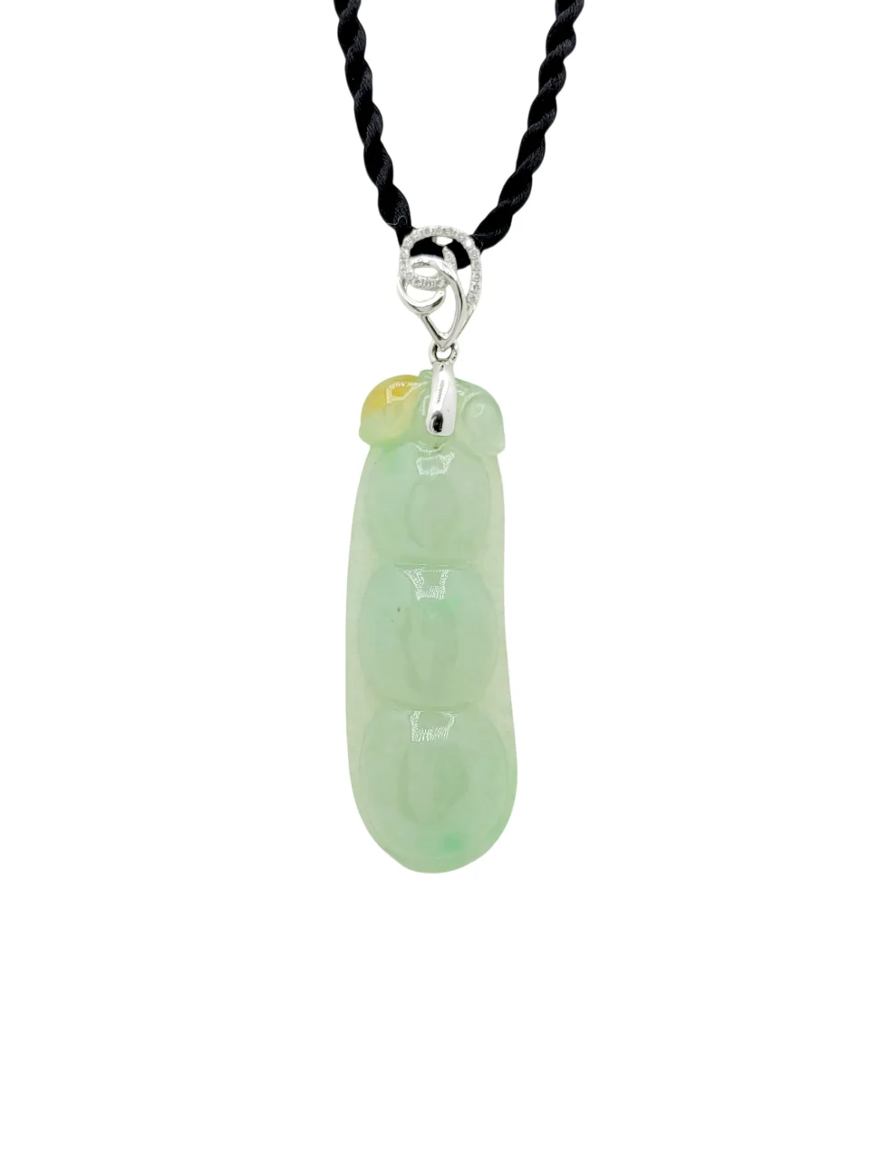 18K White Gold Yellow & Green Patches Rich Bean Jadeite Jade with Diamond Pendant