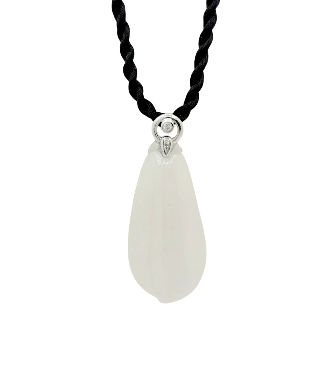 18K White Gold Icy Eternity Life Fruit Jadeite Jade with Diamond Pendant