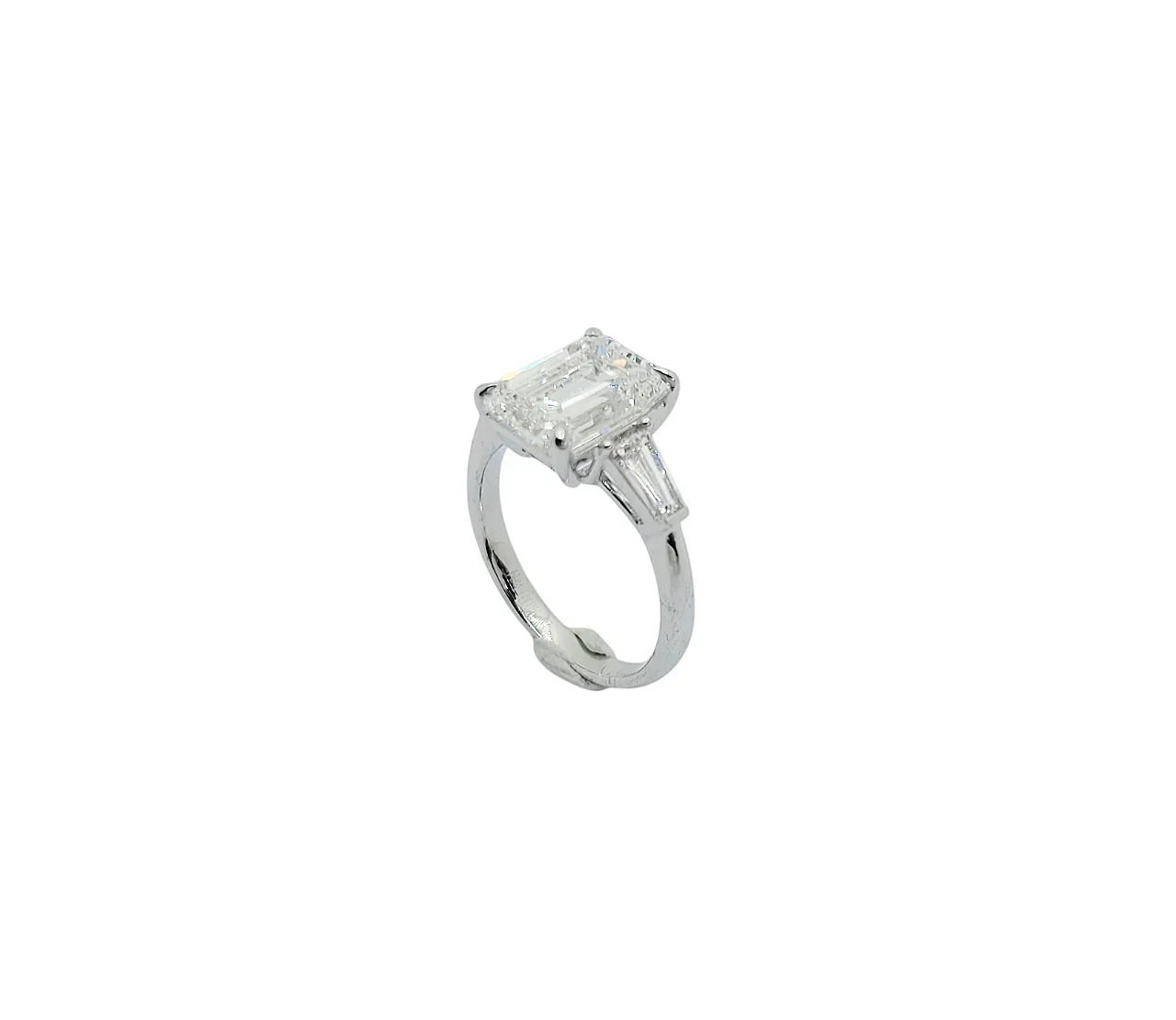 18K White Gold 3.21ct Emerald Cut with Taper Sides Lab Grown Diamond Ring