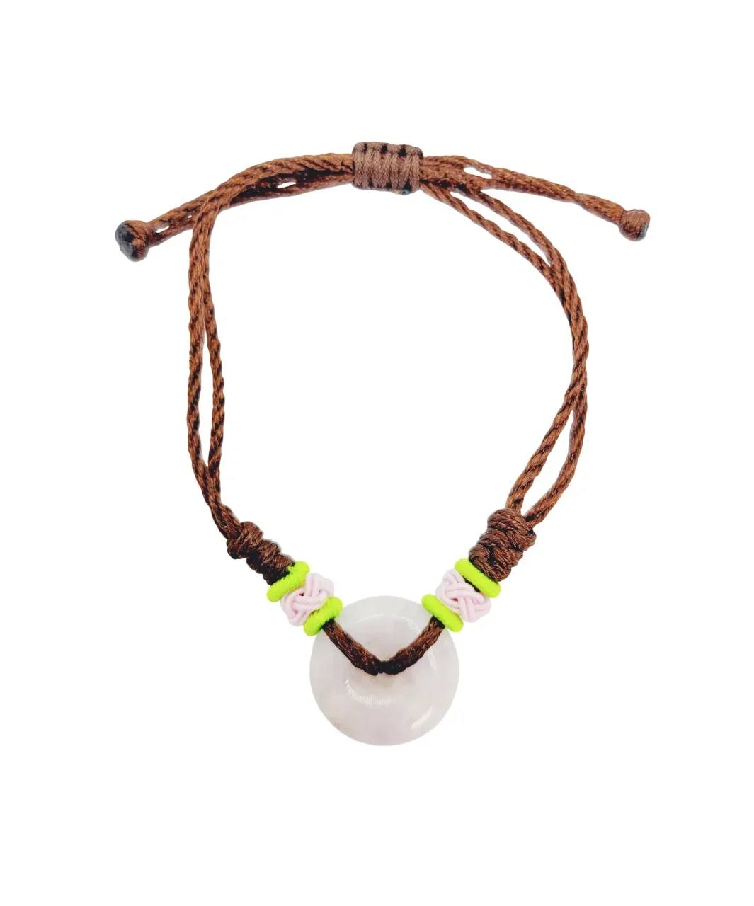 Icy Light Lavender Jadeite Jade Donut Bracelet with Brown Strap