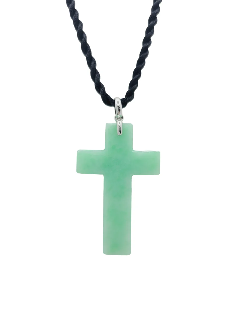 18K White Gold Light Green Cross Jadeite Jade Pendant