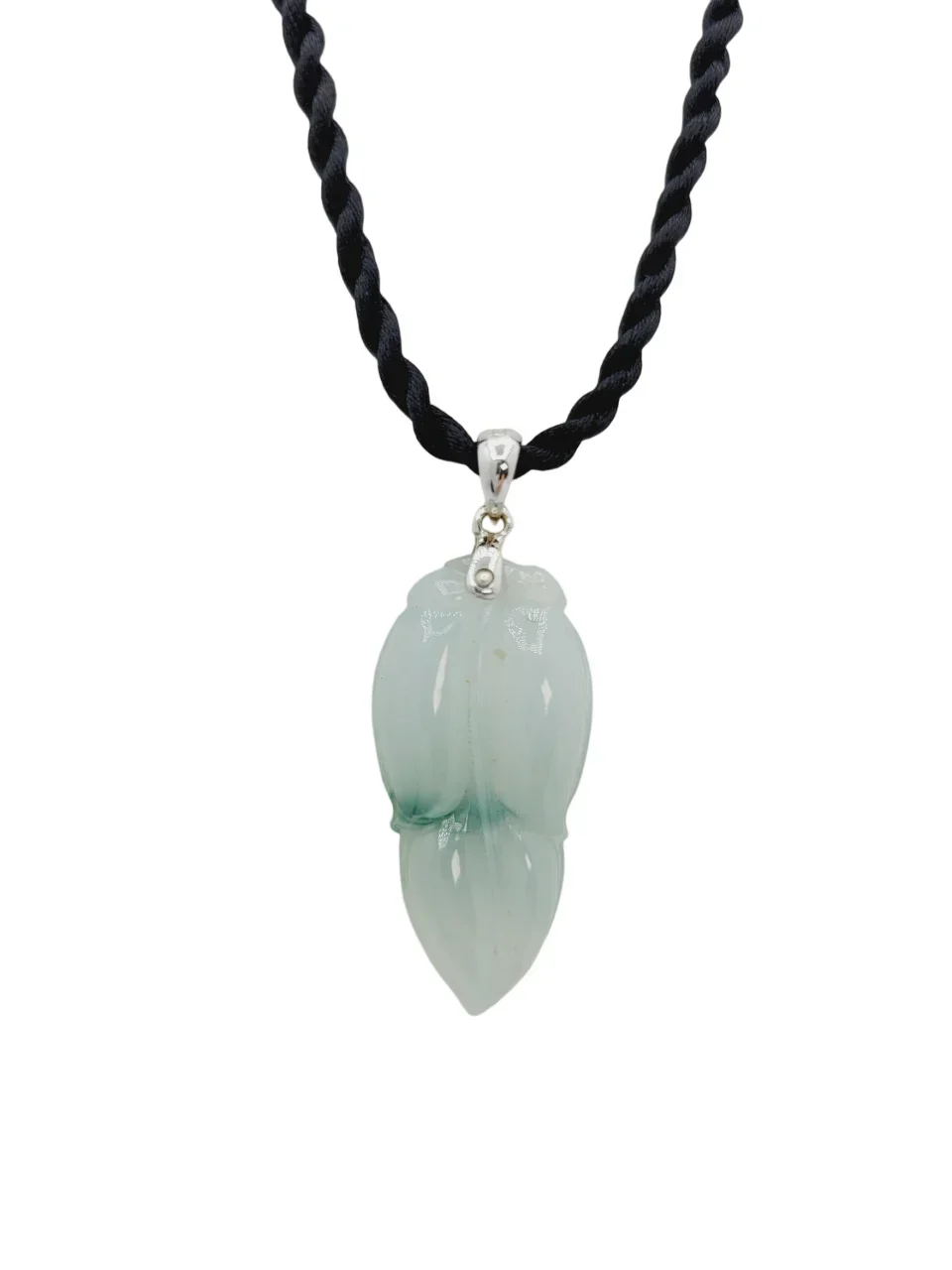 18K White Gold Icy with Green Patches Leaf Jadeite Jade Pendant