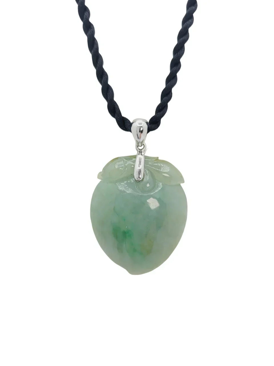 18K White Gold Icy Green Peach Jadeite Jade Pendant