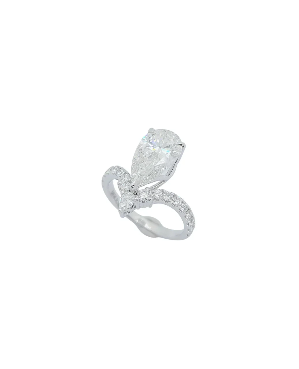 14K White Gold Pear Brilliant Cut Lab Grown Diamond V Shape Ring (2.07ct)