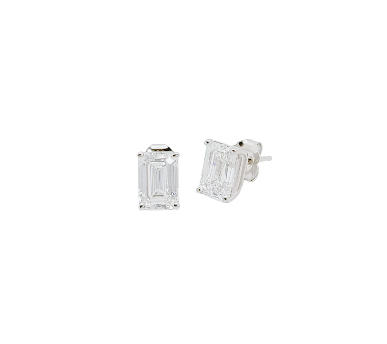 Platinum or 14K White Gold 4 Prong Emerald Cut Lab Grown Diamond Earrings