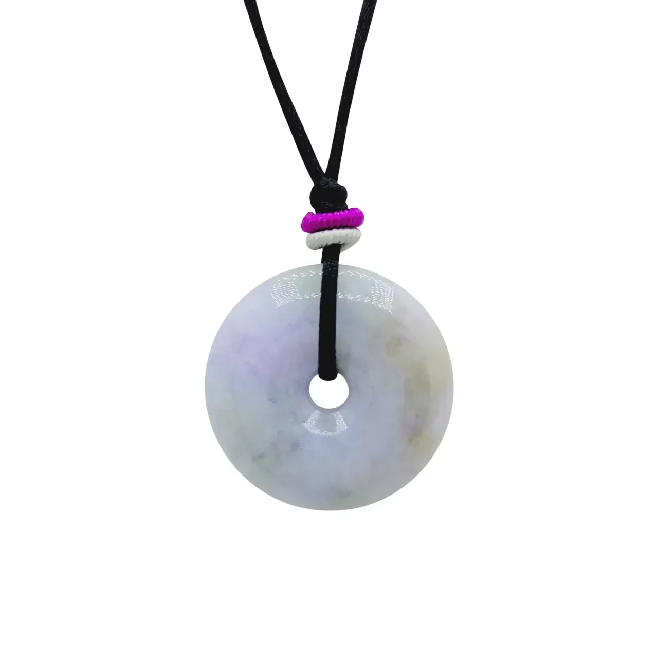 Icy Light Lavender with Pale Green Patches Fortune & Good Health Donut Jadeite Jade Pendant