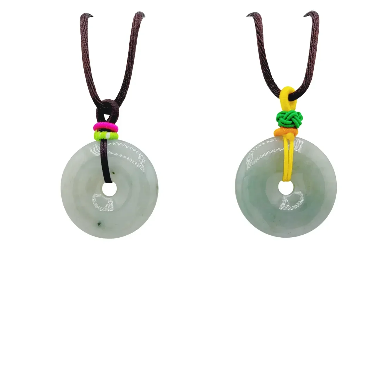 Icy Light Green Fortune & Good Health Donut Jadeite Jade Pendant