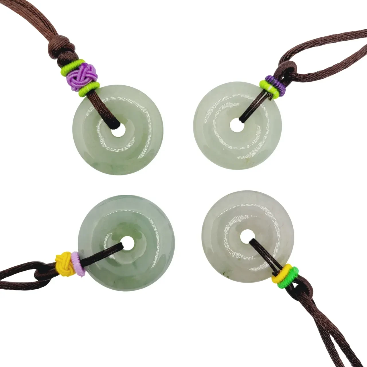 Icy Light Green Fortune & Good Health Donut Jadeite Jade Pendant